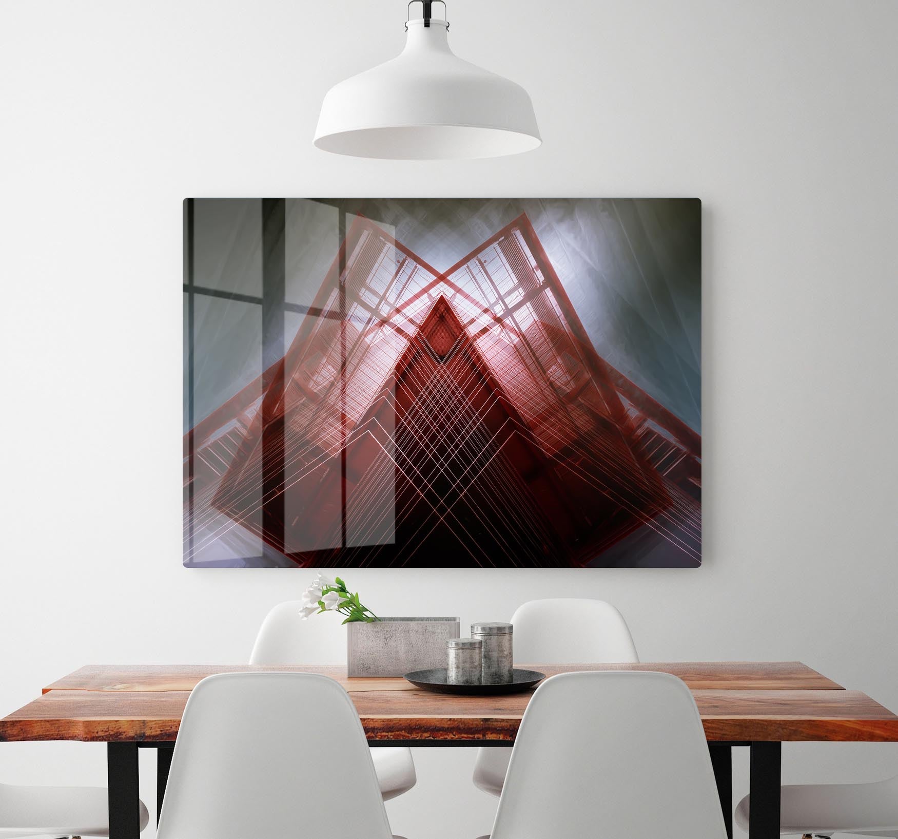 Red Geometric Design HD Metal Print - Canvas Art Rocks - 2