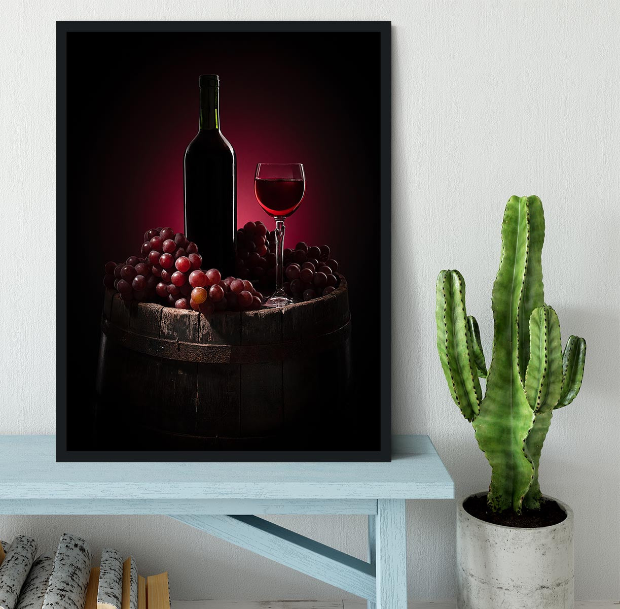 Red Wine With Grapes Framed Print - Canvas Art Rocks - 2