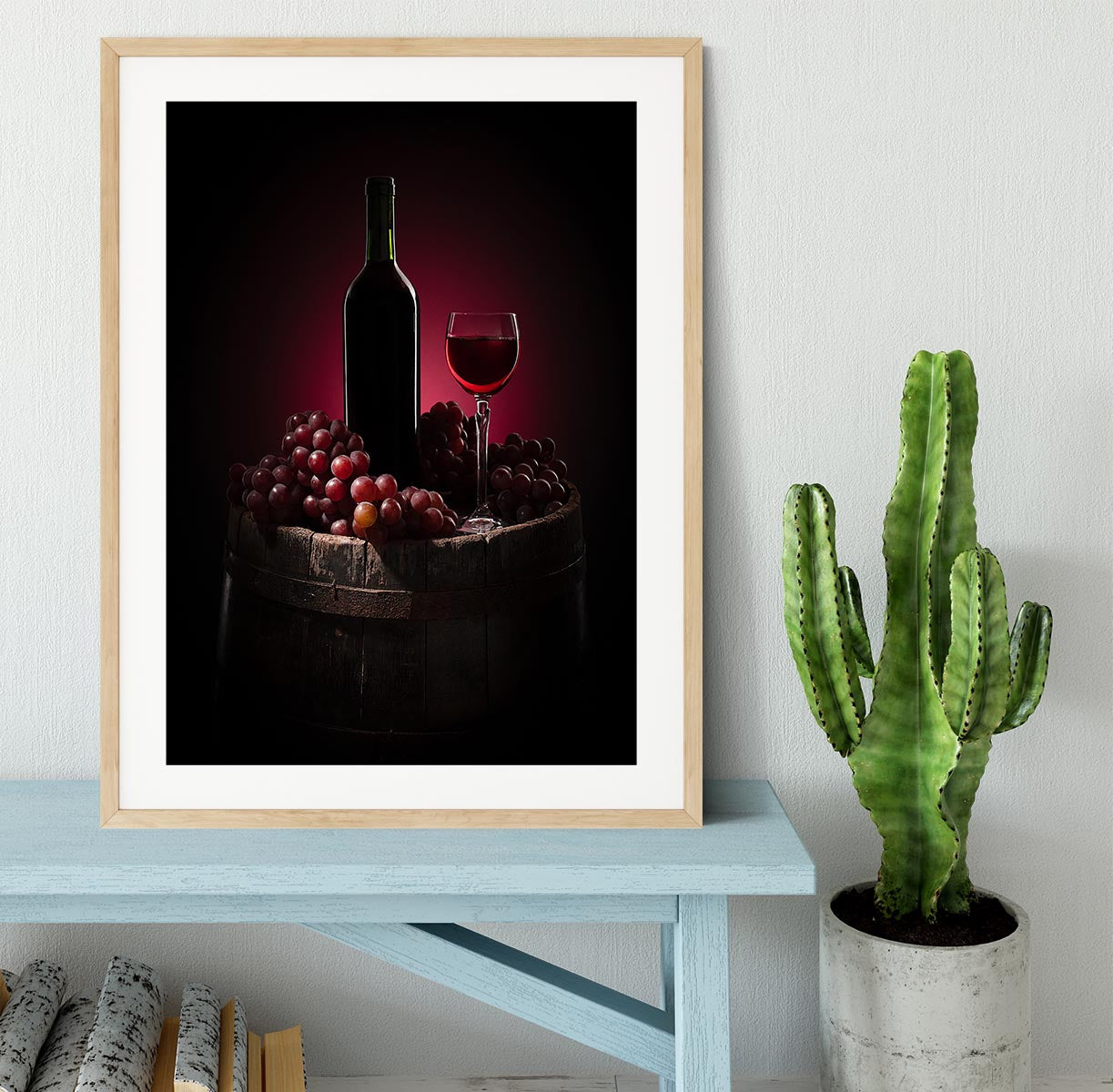 Red Wine With Grapes Framed Print - Canvas Art Rocks - 3