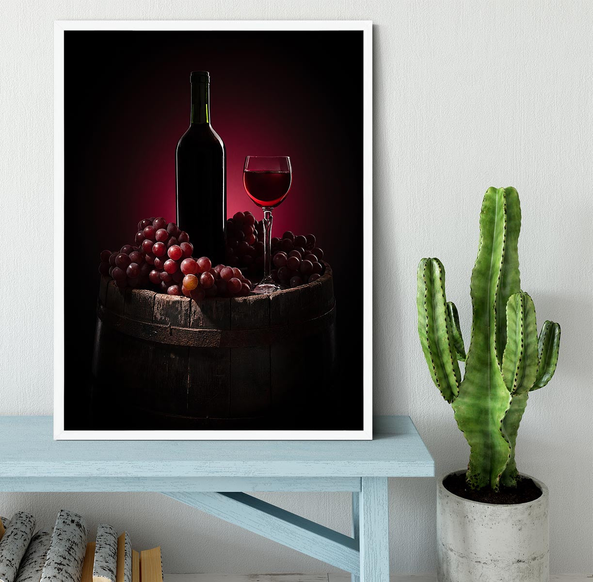 Red Wine With Grapes Framed Print - Canvas Art Rocks -6