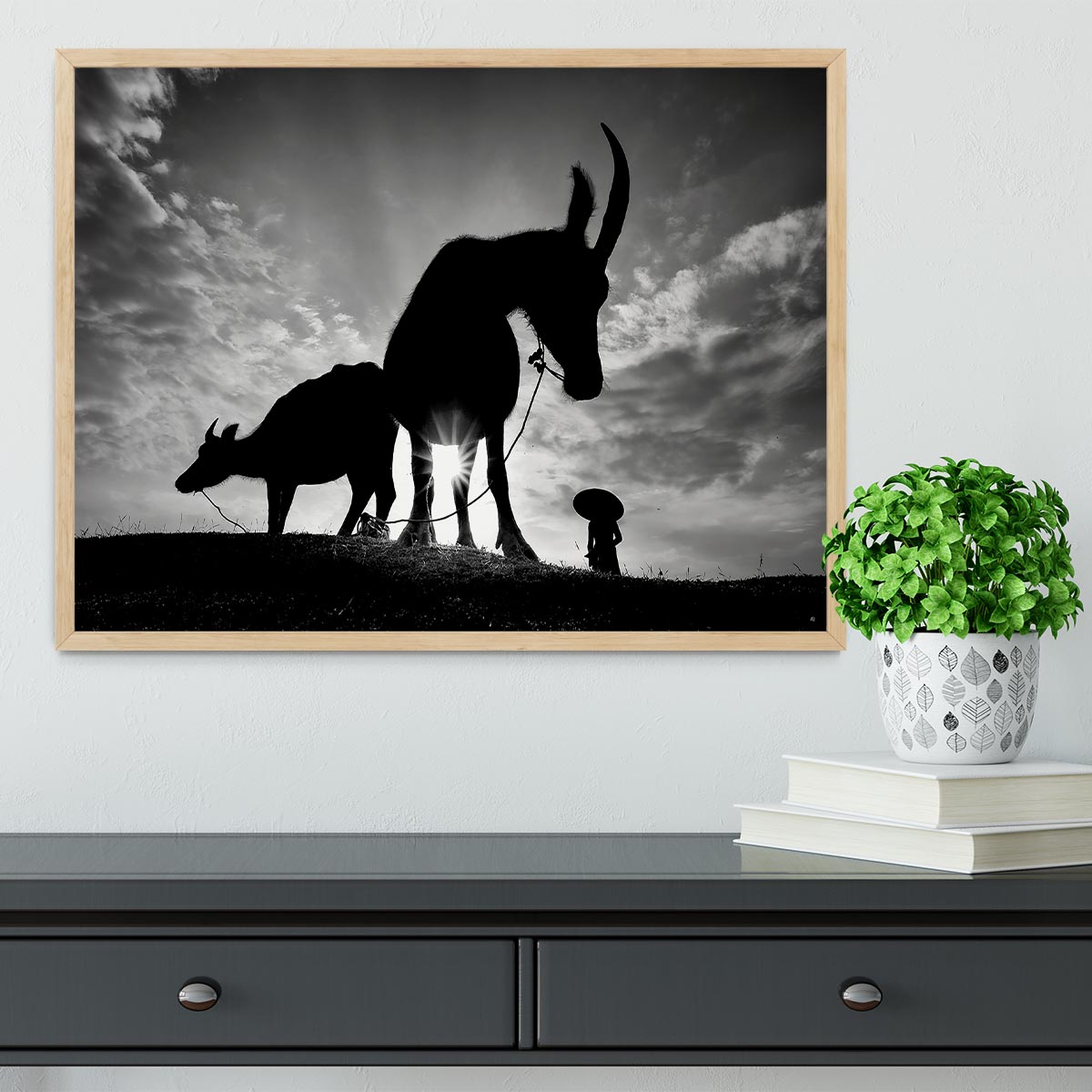 Herding Buffalos Framed Print - Canvas Art Rocks - 4