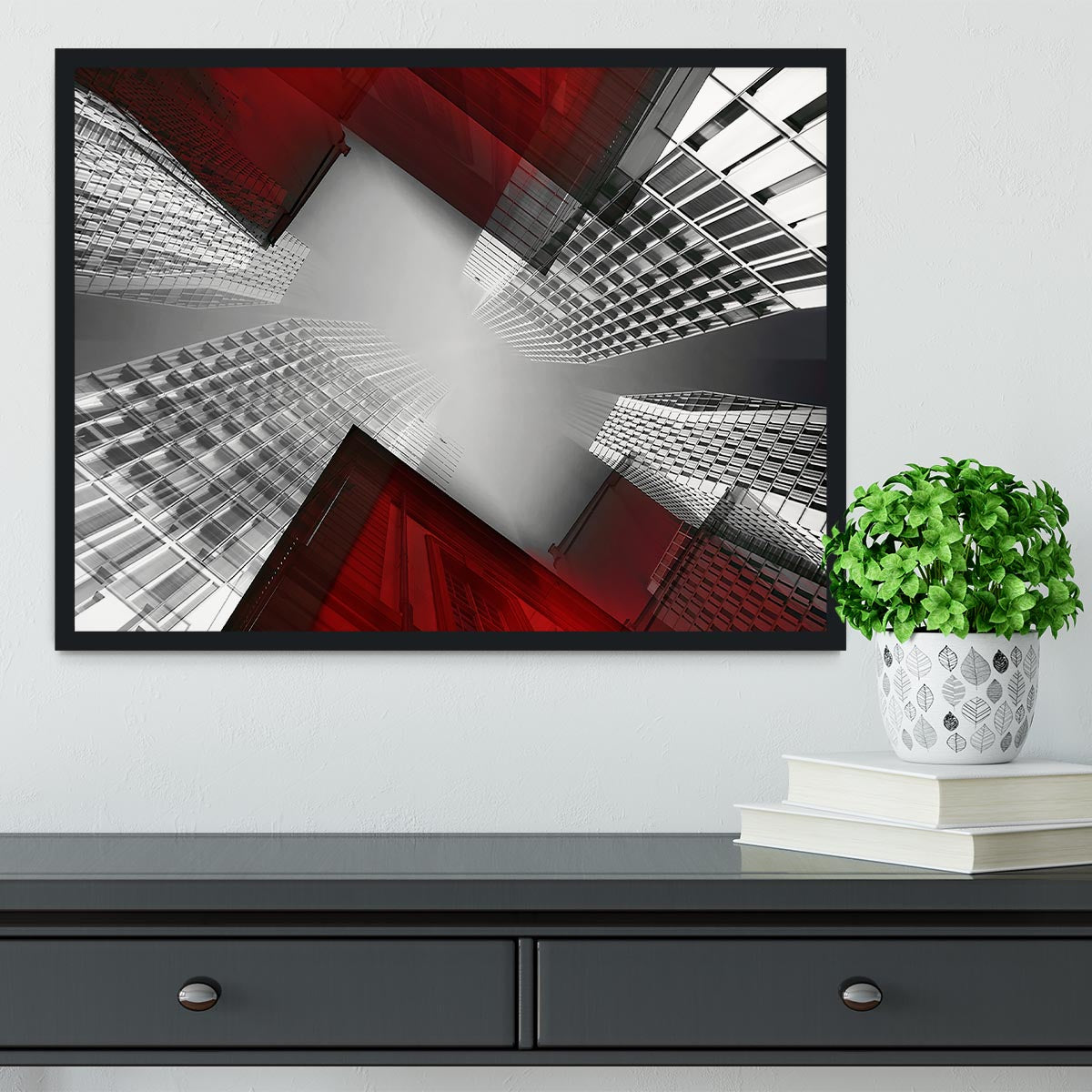 Red And White Skyscrapers Framed Print - Canvas Art Rocks - 2