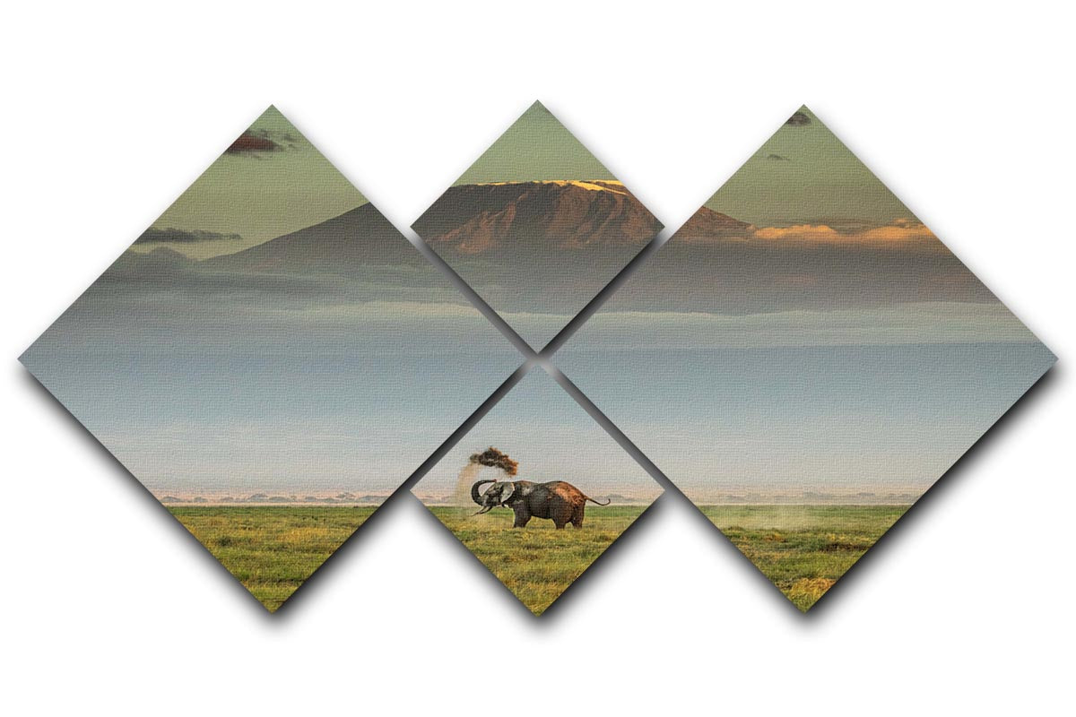 An Elephant Playing In The Dirt 4 Square Multi Panel Canvas - Canvas Art Rocks - 1