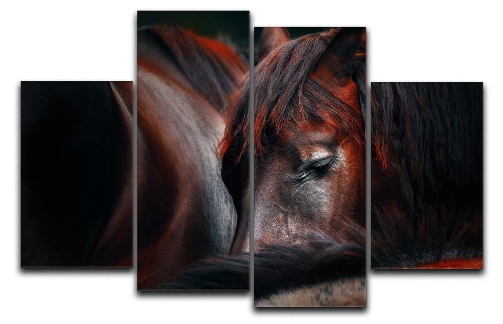 Horses Sleep In A Huddle 4 Split Panel Canvas - Canvas Art Rocks - 1