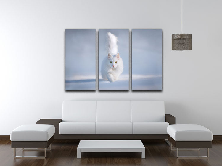 White Kitten Running In Snow 3 Split Panel Canvas Print - Canvas Art Rocks - 3