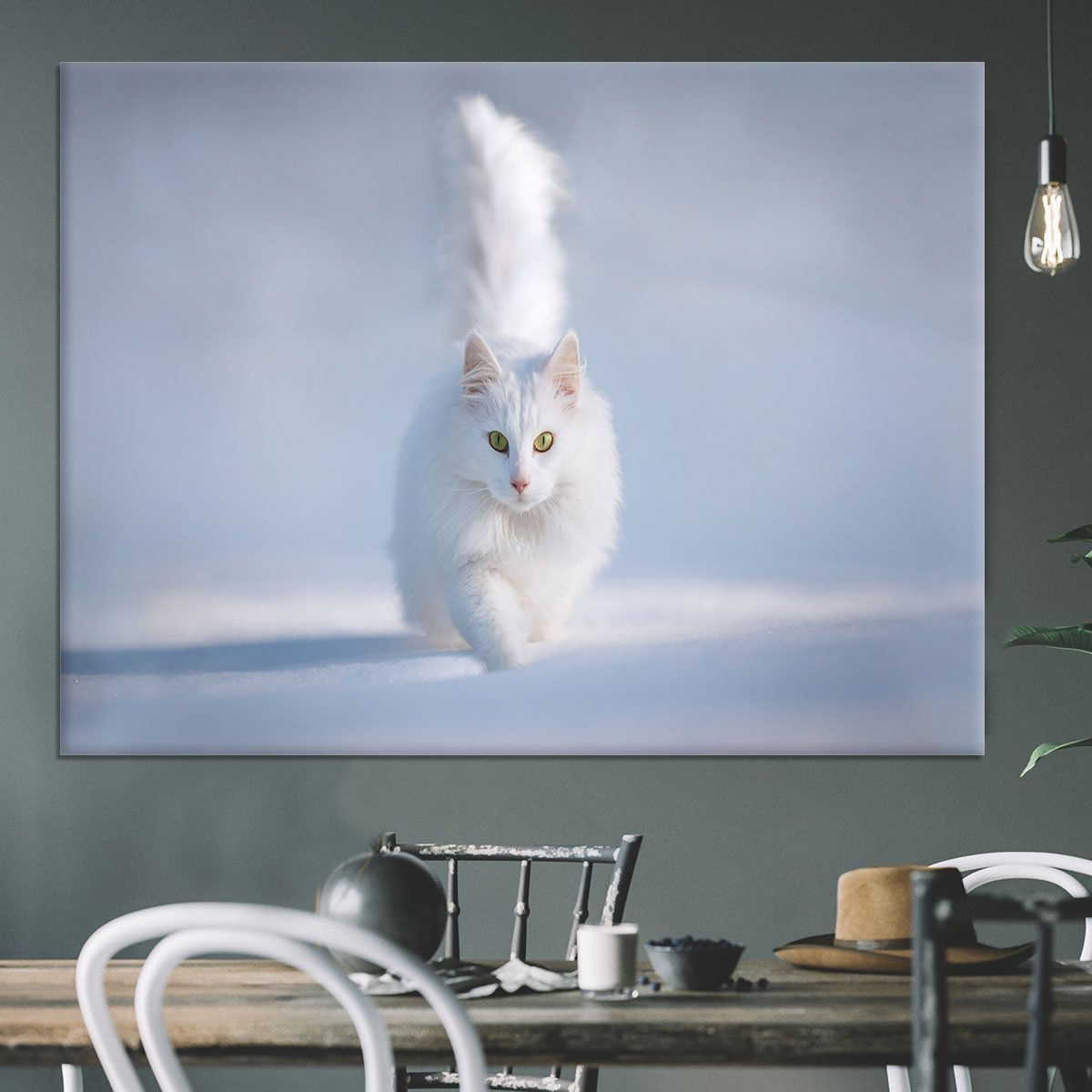 White Kitten Running In Snow Canvas Print or Poster - Canvas Art Rocks - 3