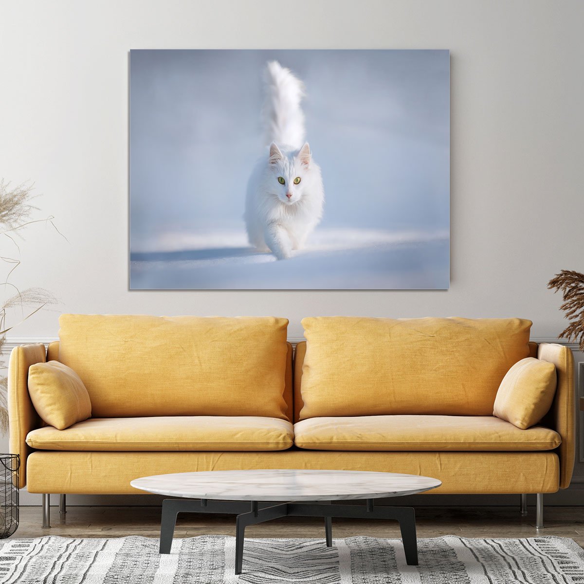 White Kitten Running In Snow Canvas Print or Poster - Canvas Art Rocks - 4