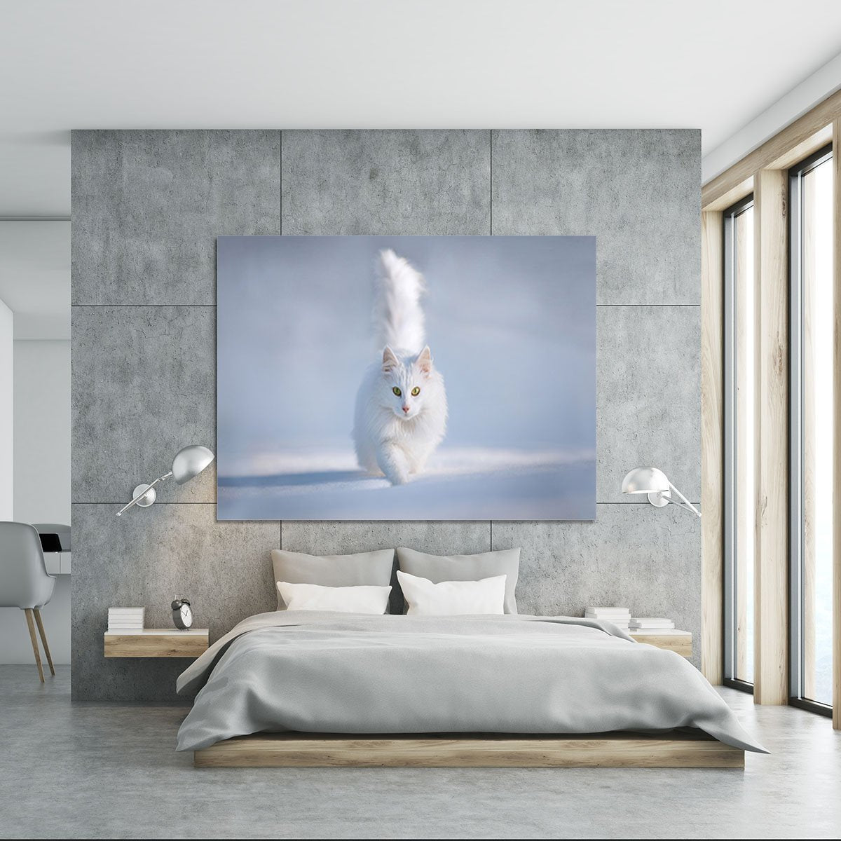 White Kitten Running In Snow Canvas Print or Poster - Canvas Art Rocks - 5