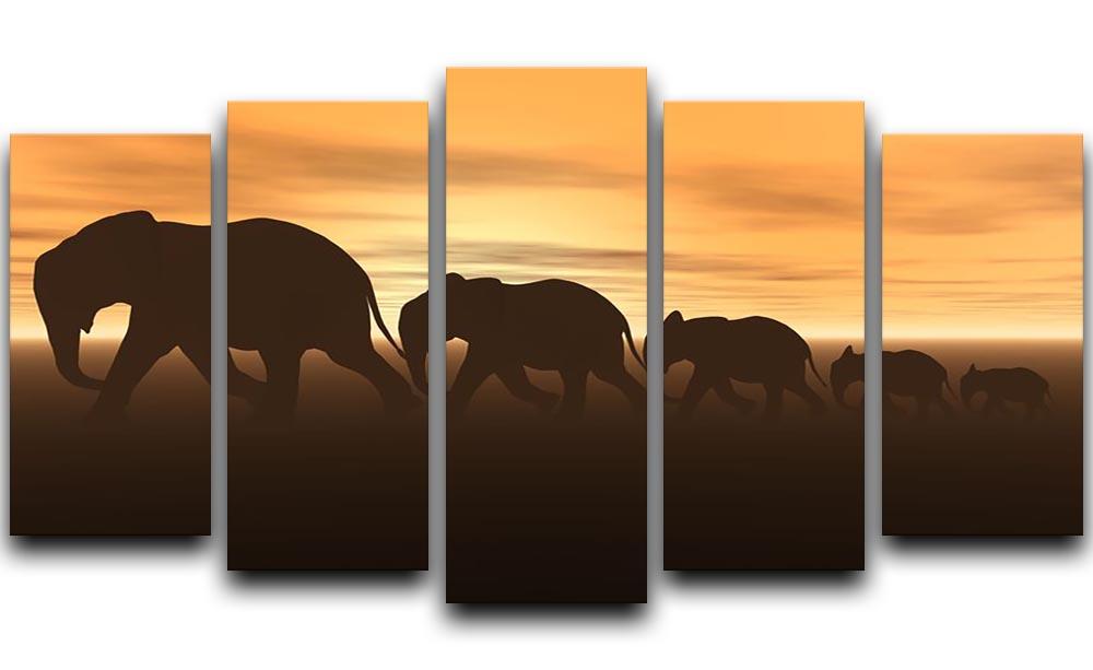 3D render of elephants 5 Split Panel Canvas - Canvas Art Rocks - 1