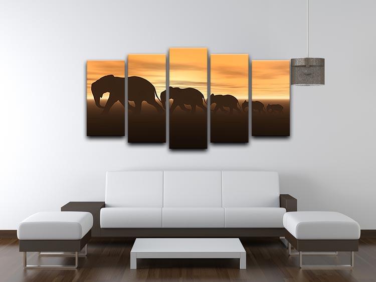 3D render of elephants 5 Split Panel Canvas - Canvas Art Rocks - 3