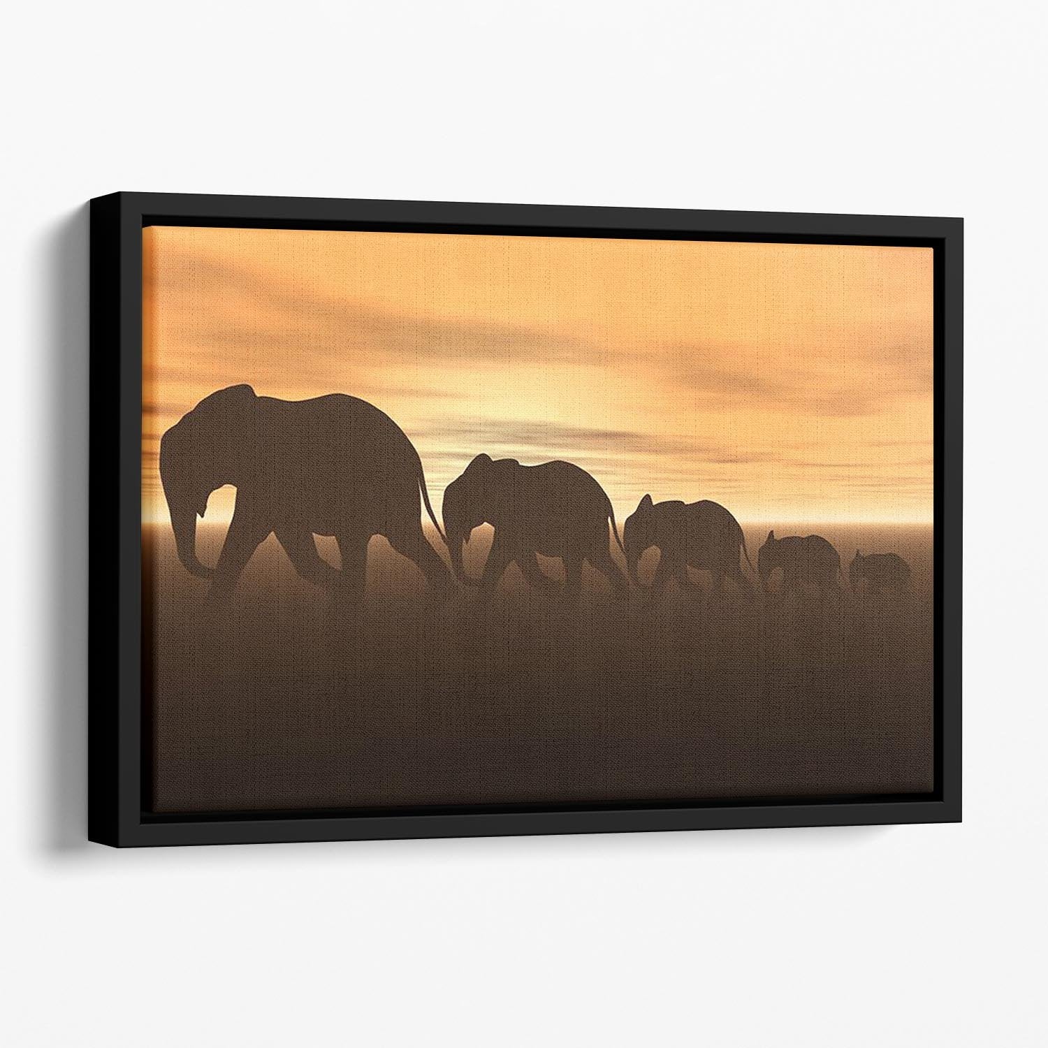 3D render of elephants Floating Framed Canvas - Canvas Art Rocks - 1