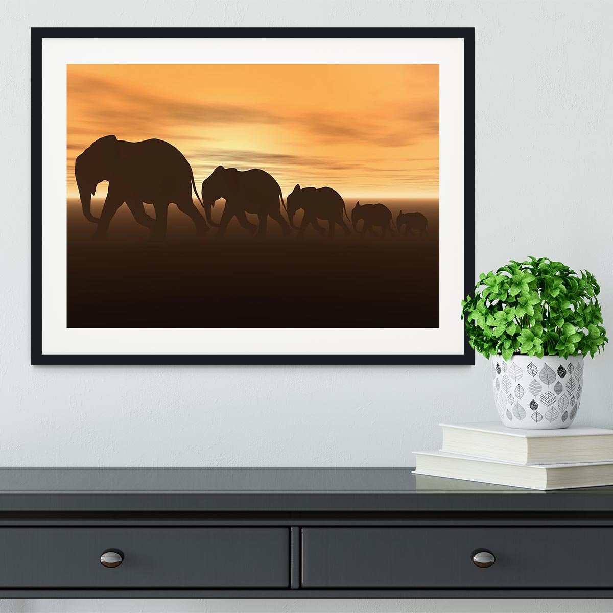 3D render of elephants Framed Print - Canvas Art Rocks - 1
