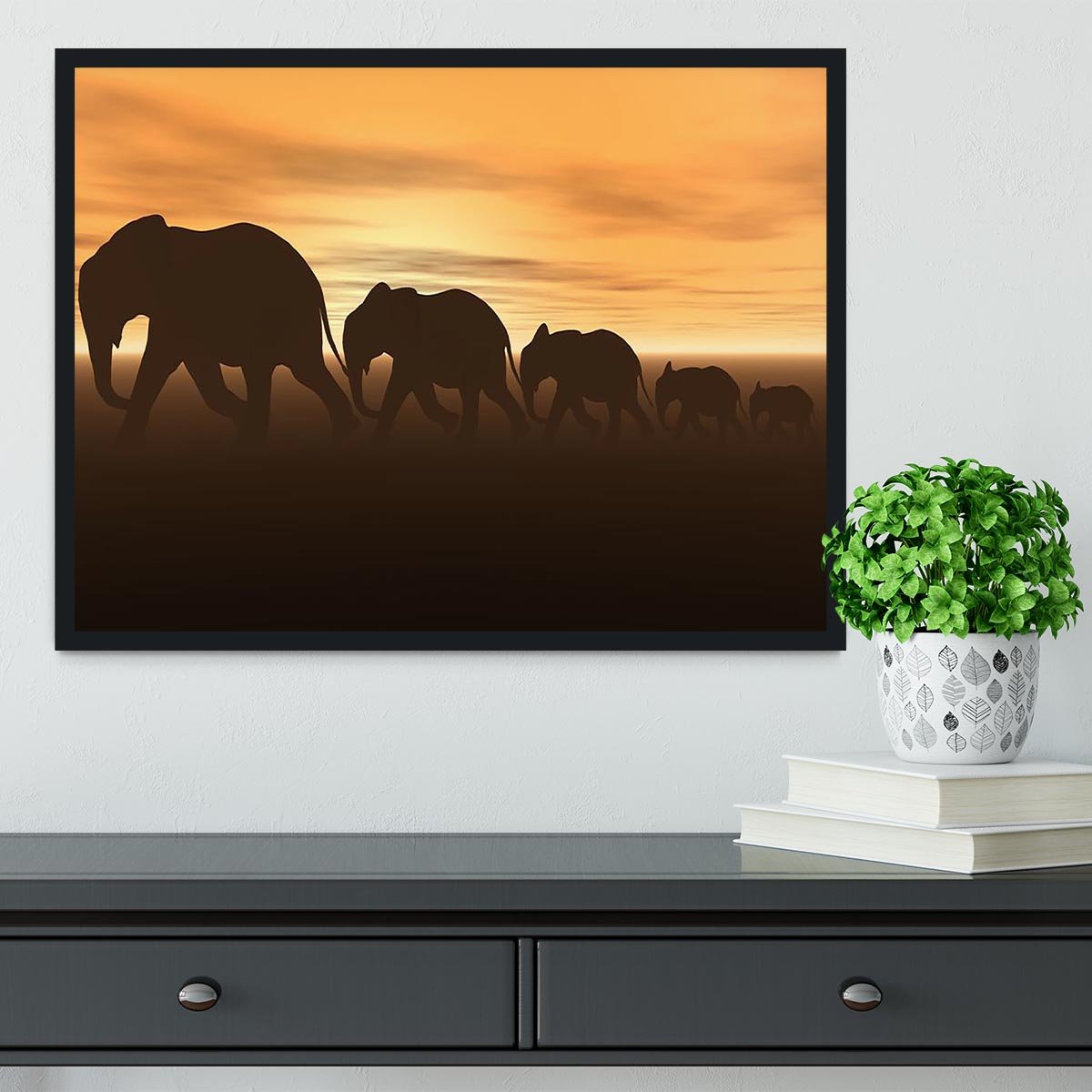 3D render of elephants Framed Print - Canvas Art Rocks - 2