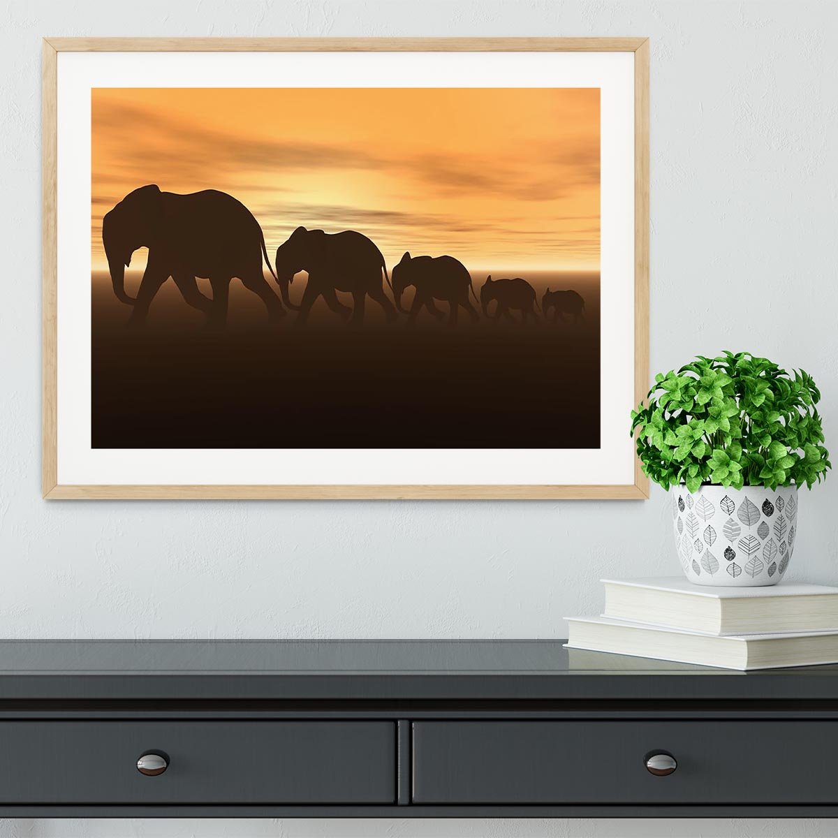 3D render of elephants Framed Print - Canvas Art Rocks - 3