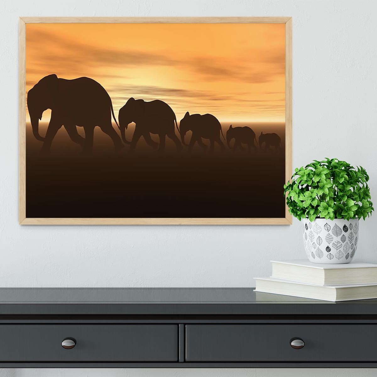 3D render of elephants Framed Print - Canvas Art Rocks - 4