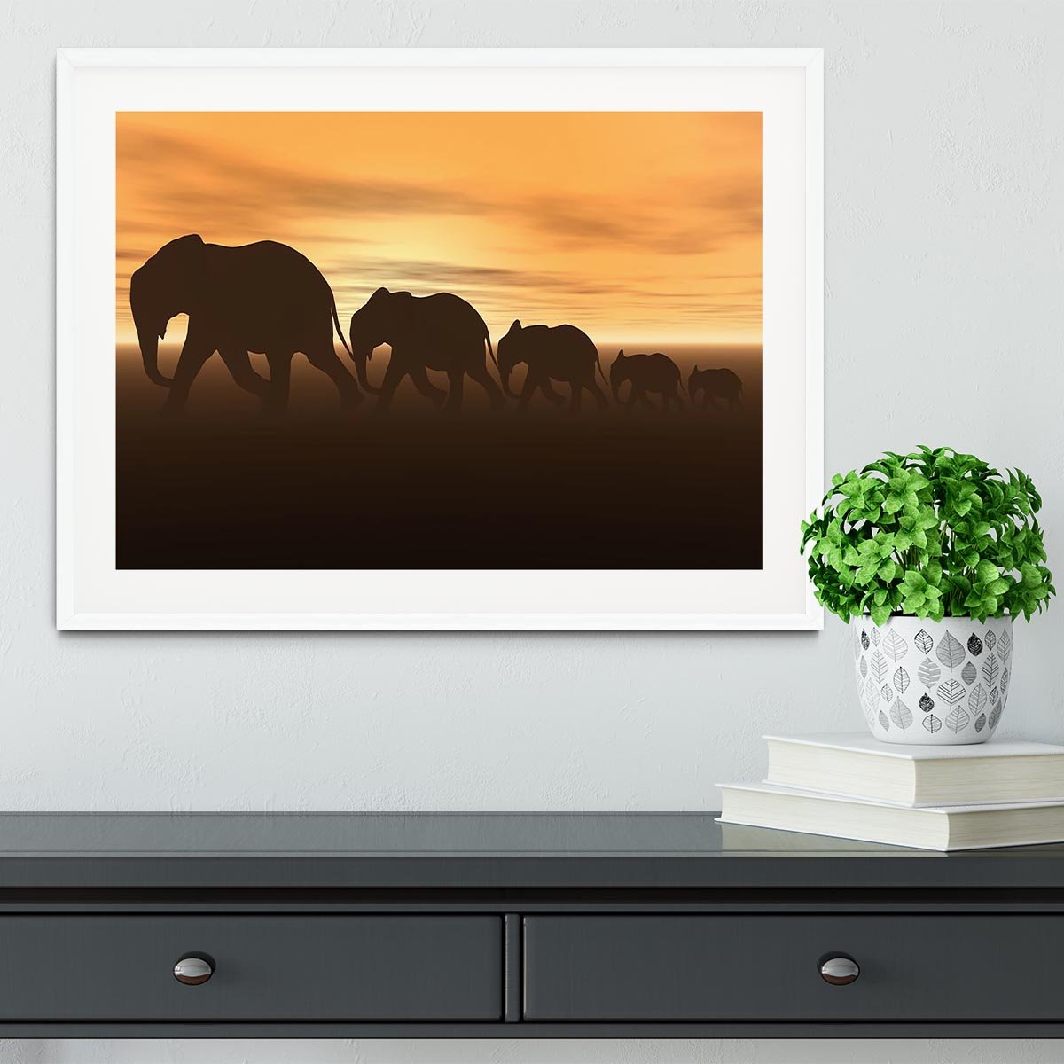 3D render of elephants Framed Print - Canvas Art Rocks - 5