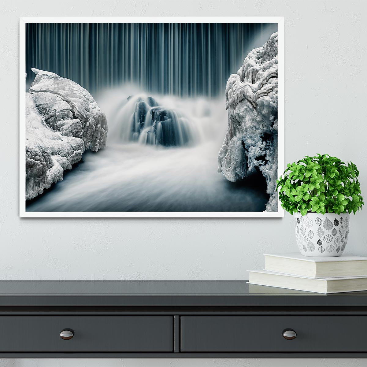 Icy Falls Framed Print - Canvas Art Rocks -6