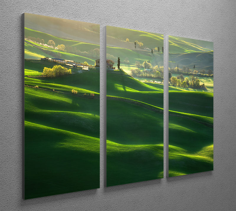 Green Waves 3 Split Panel Canvas Print - Canvas Art Rocks - 2