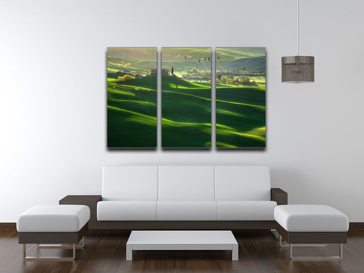 Green Waves 3 Split Panel Canvas Print - Canvas Art Rocks - 3