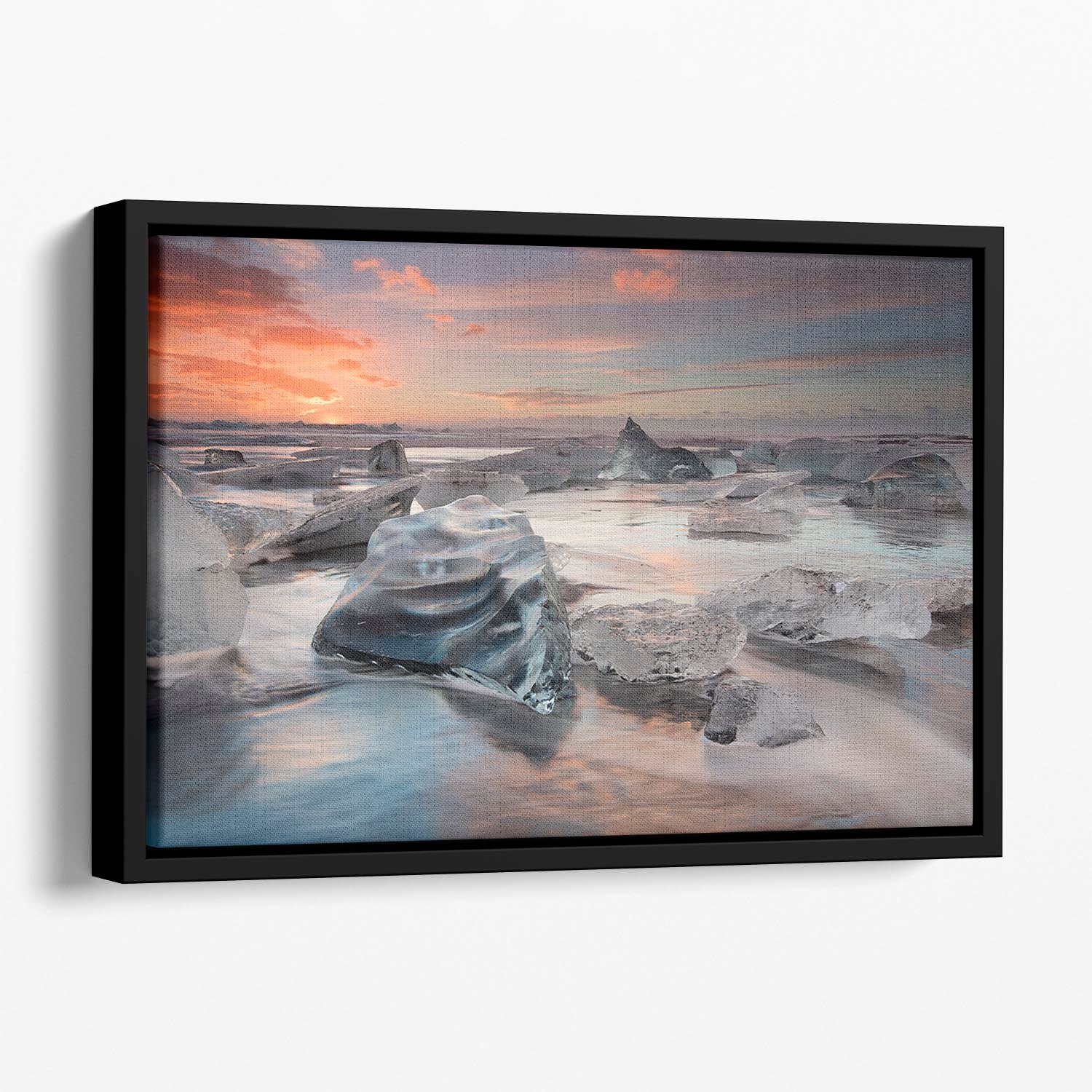 Glacial Lagoon Beach Floating Framed Canvas - Canvas Art Rocks - 1