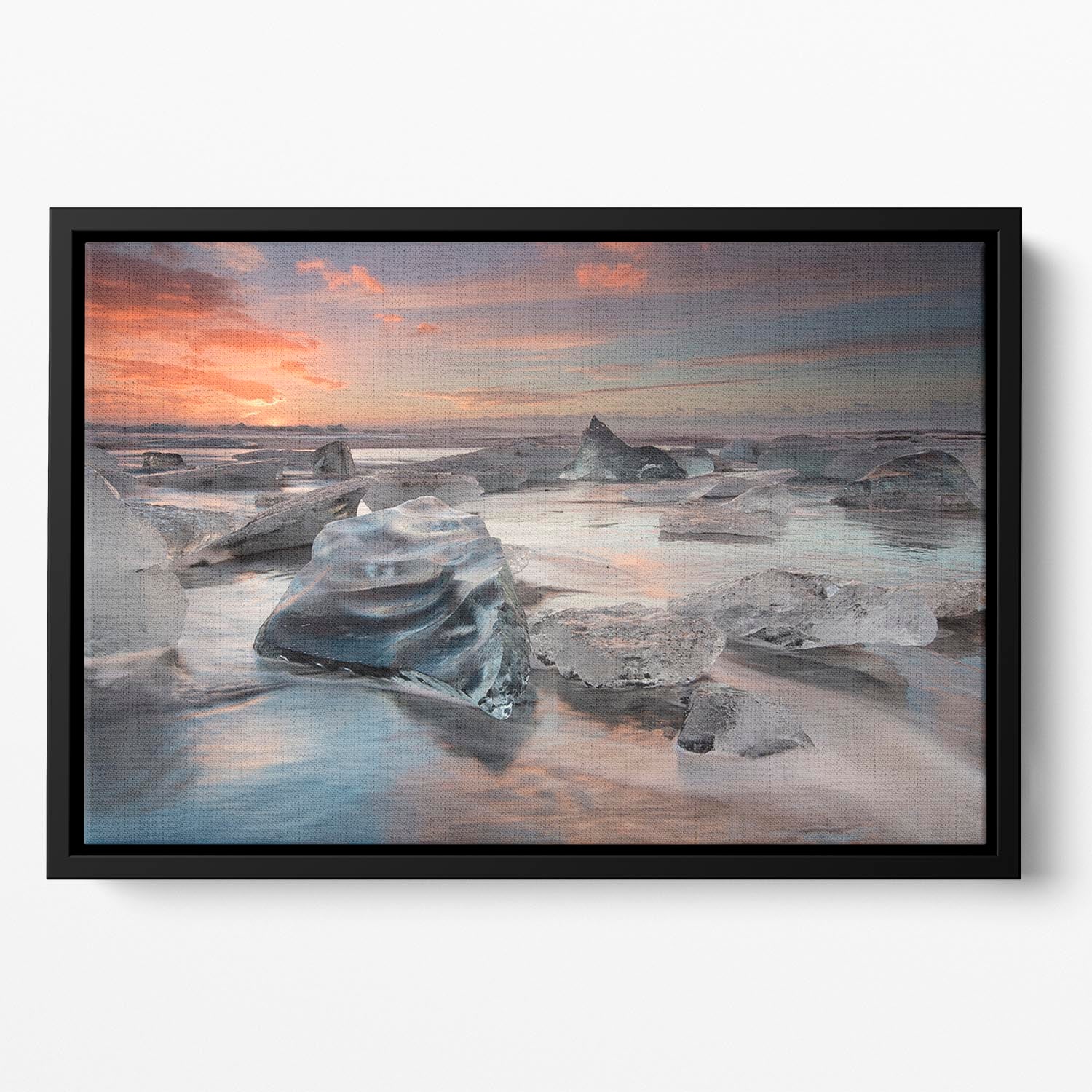 Glacial Lagoon Beach Floating Framed Canvas - Canvas Art Rocks - 2