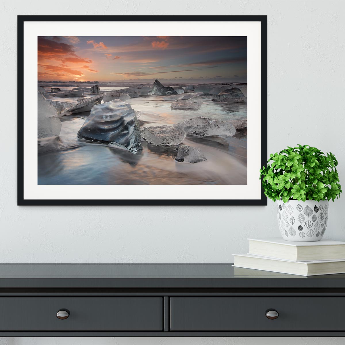 Glacial Lagoon Beach Framed Print - Canvas Art Rocks - 1