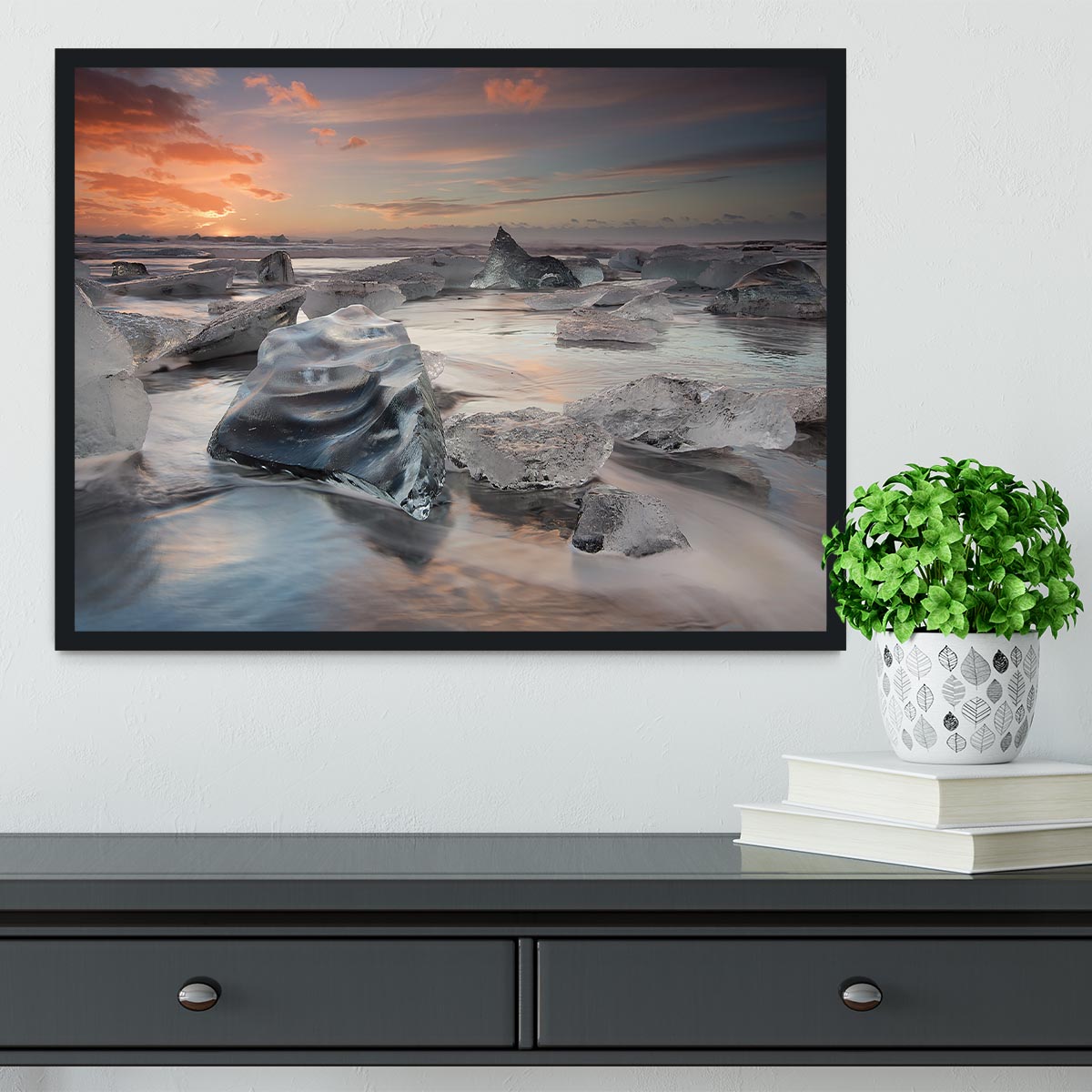 Glacial Lagoon Beach Framed Print - Canvas Art Rocks - 2