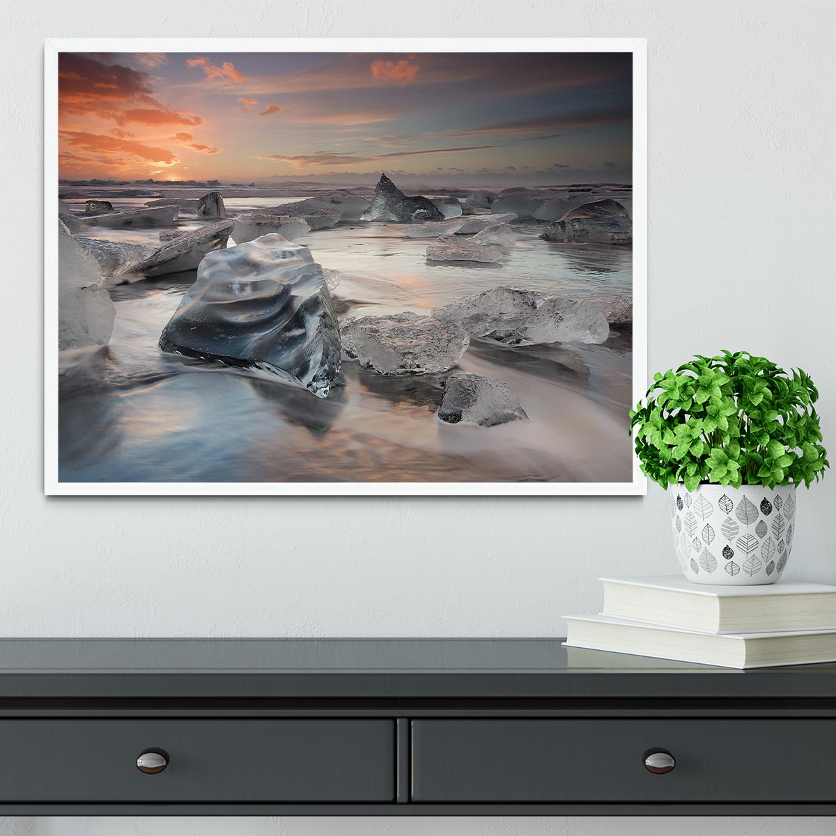 Glacial Lagoon Beach Framed Print - Canvas Art Rocks -6