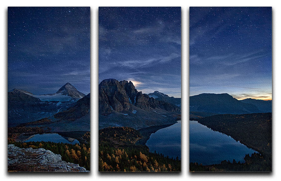 Starry Night At Mount Assiniboine 3 Split Panel Canvas Print - Canvas Art Rocks - 1