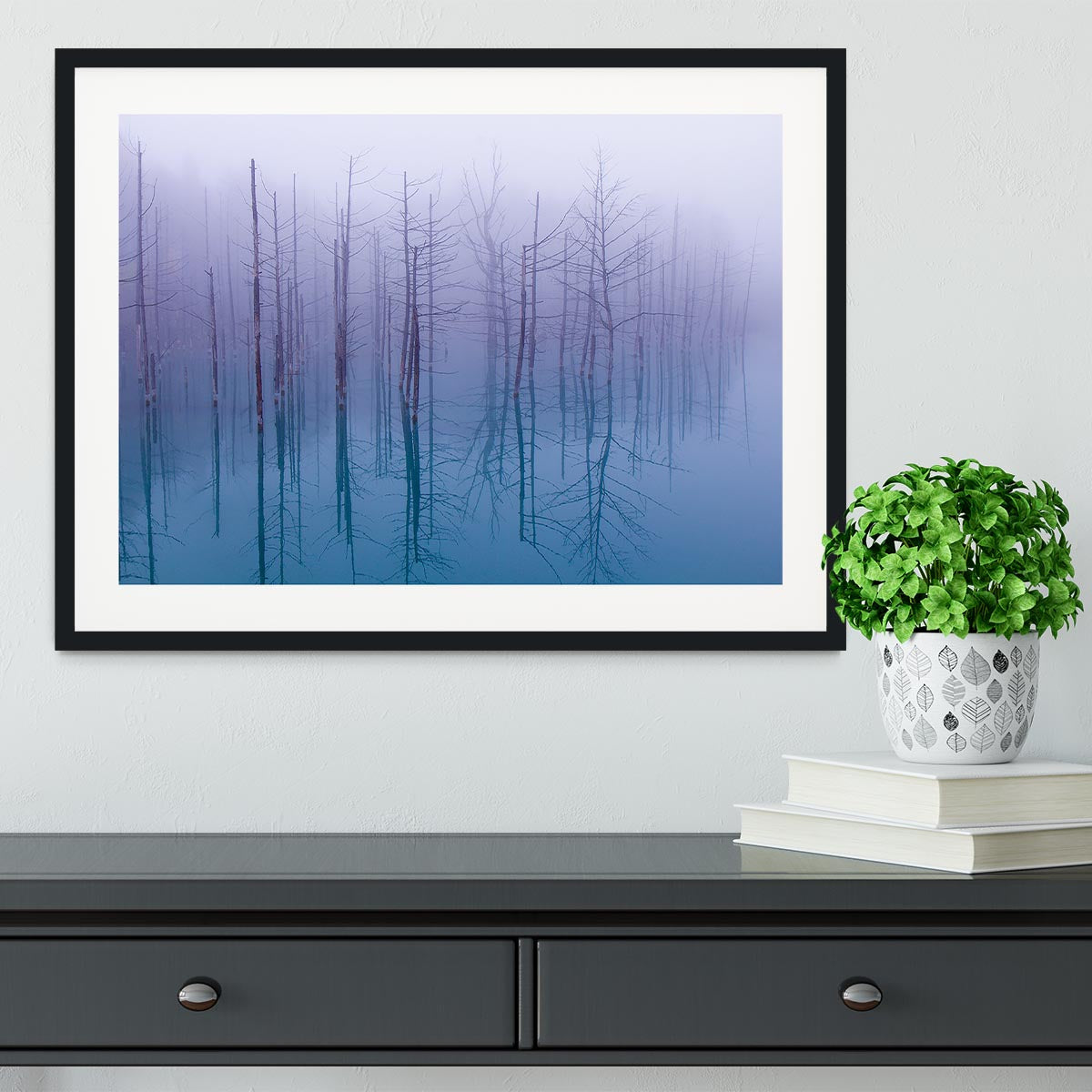 Misty Blue Pond Framed Print - Canvas Art Rocks - 1