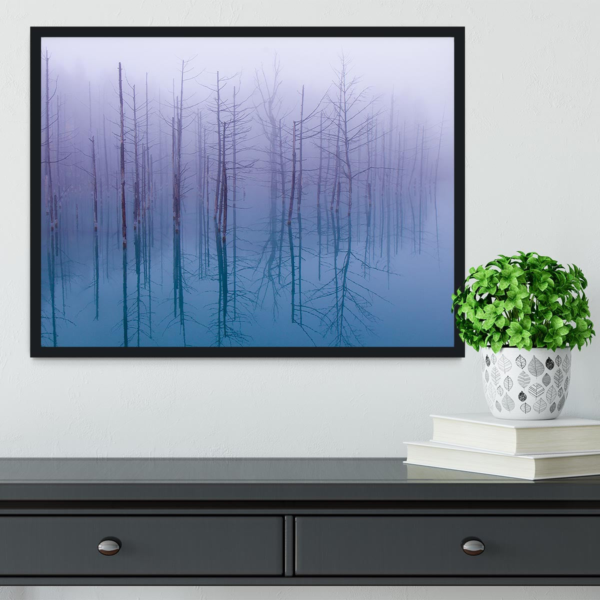 Misty Blue Pond Framed Print - Canvas Art Rocks - 2