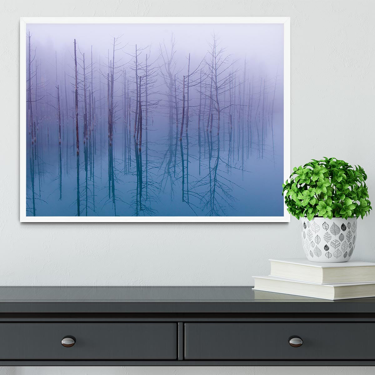 Misty Blue Pond Framed Print - Canvas Art Rocks -6