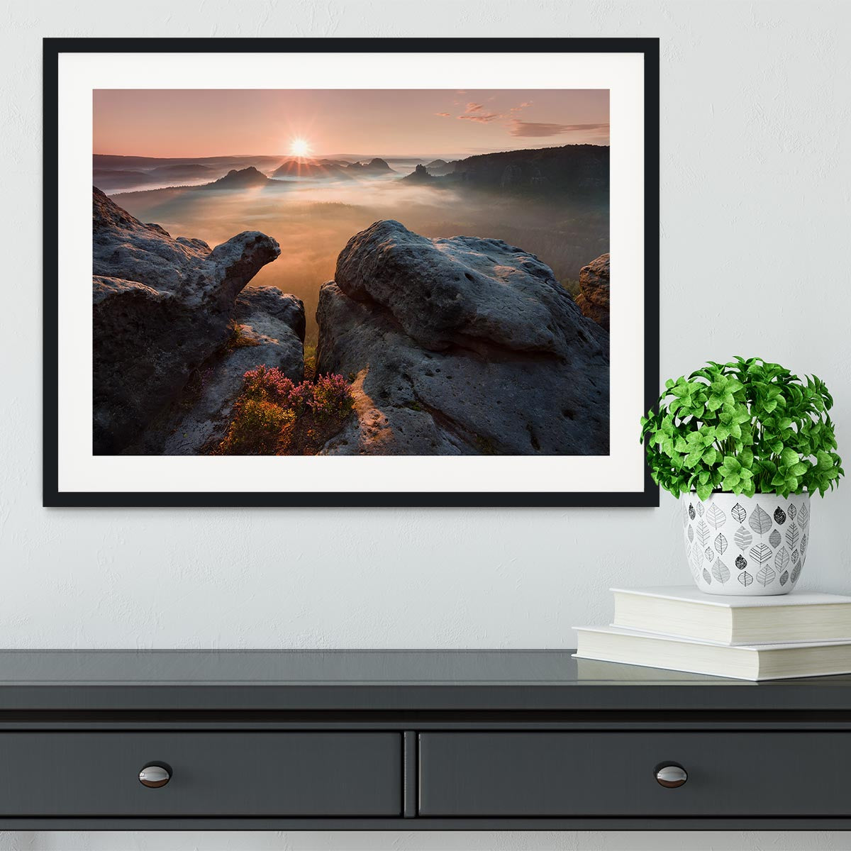 Sunrise On The Rocks Framed Print - Canvas Art Rocks - 1