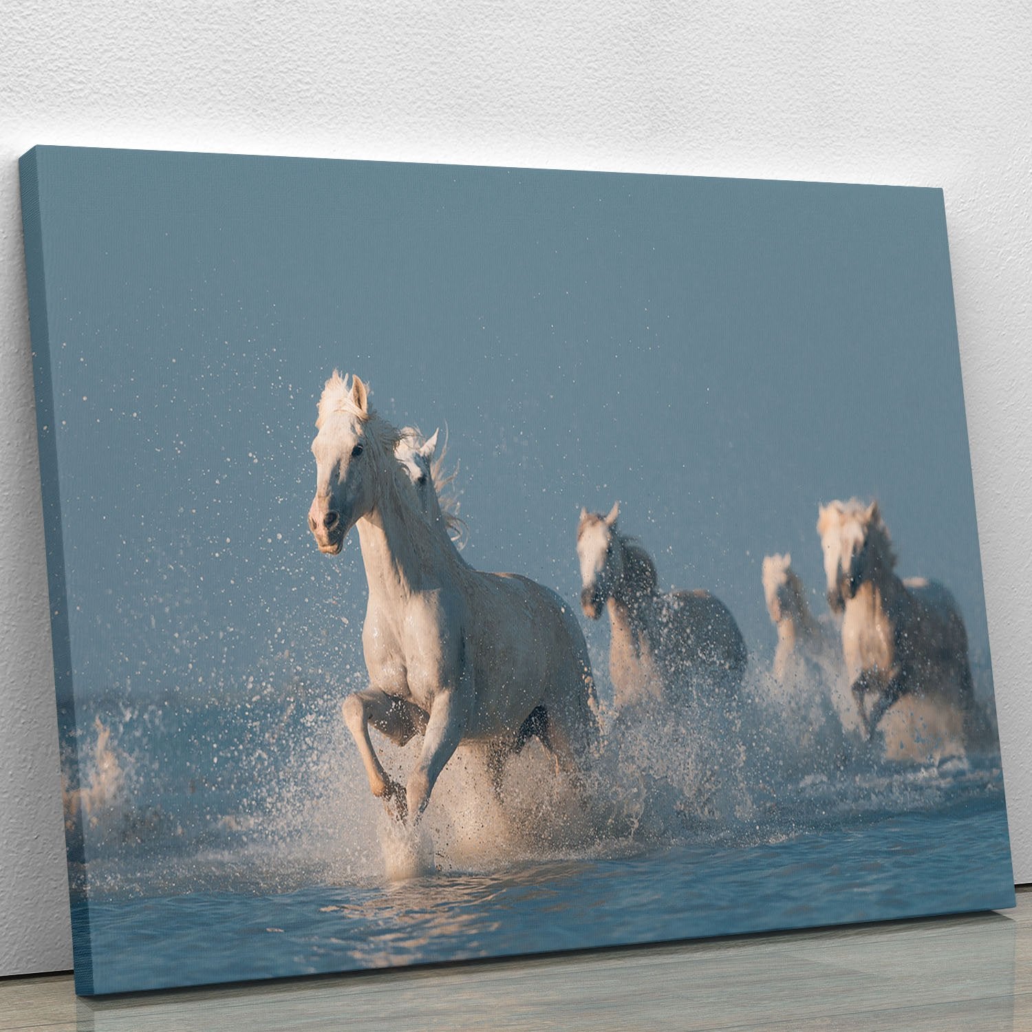 Wite Horses Running In Water Canvas Print or Poster - Canvas Art Rocks - 1