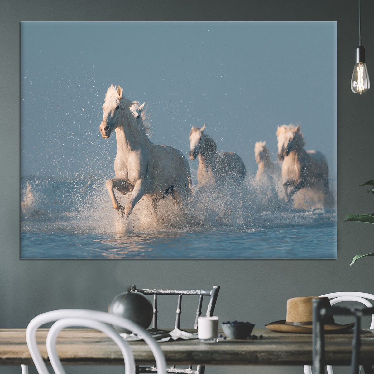 Wite Horses Running In Water Canvas Print or Poster - Canvas Art Rocks - 3