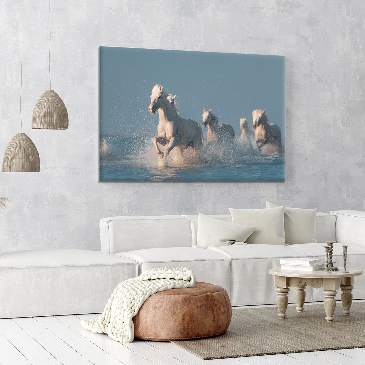 Wite Horses Running In Water Canvas Print or Poster - Canvas Art Rocks - 6