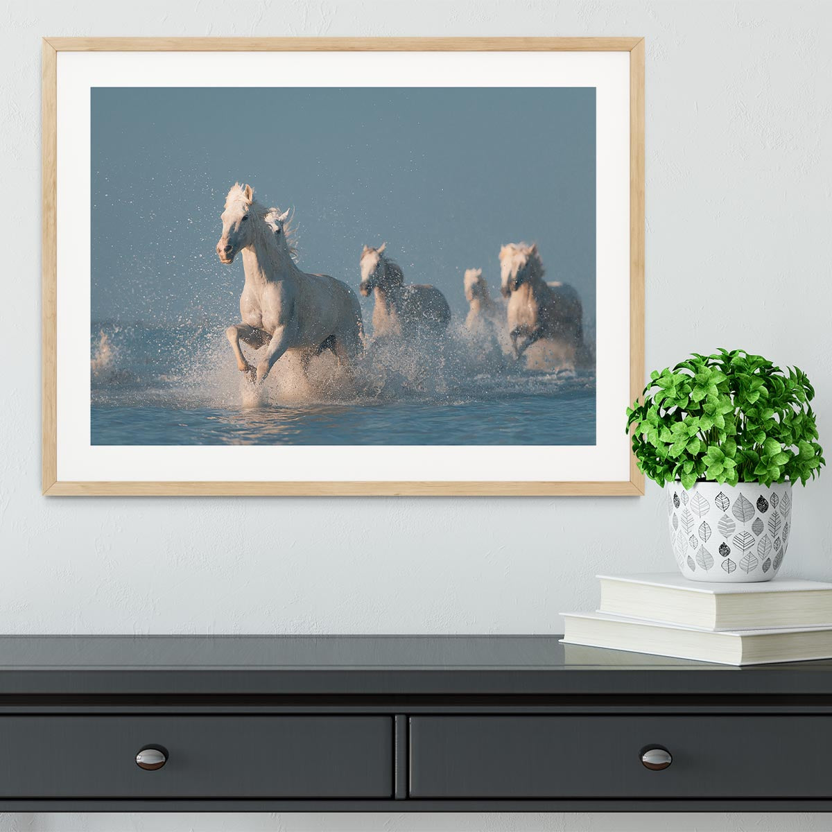 Wite Horses Running In Water Framed Print - Canvas Art Rocks - 3