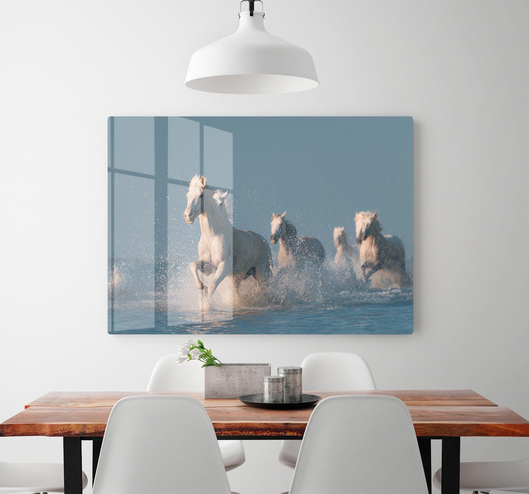 Wite Horses Running In Water HD Metal Print - Canvas Art Rocks - 2