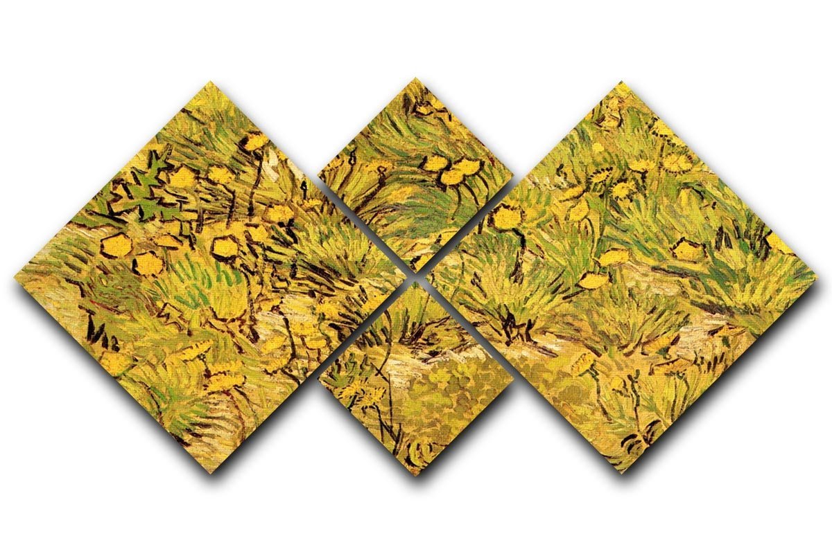 A Field of Yellow Flowers by Van Gogh 4 Square Multi Panel Canvas  - Canvas Art Rocks - 1