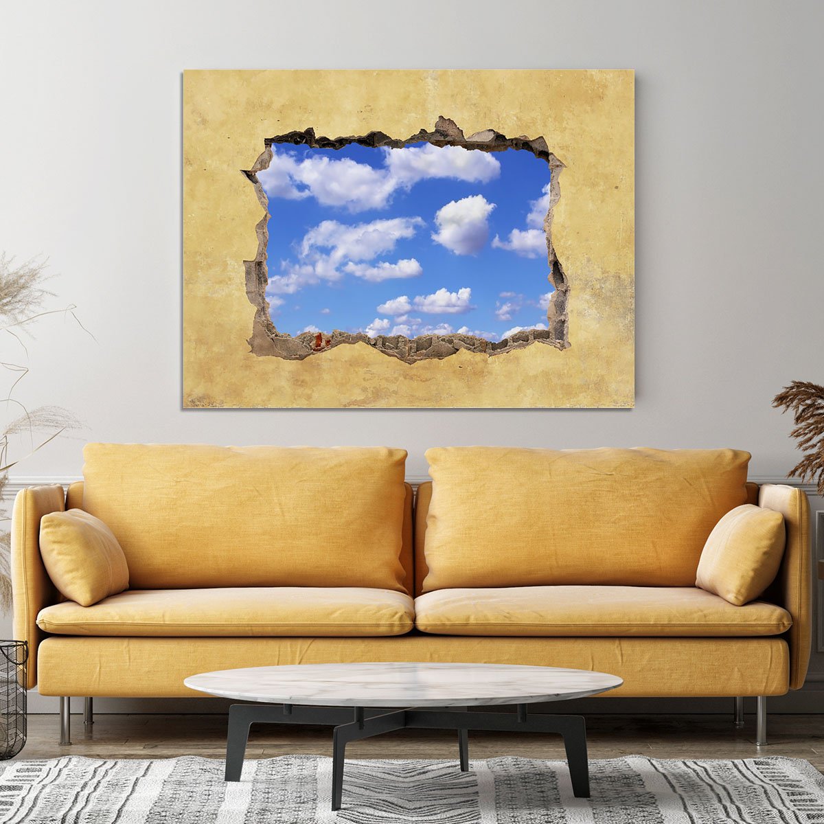 A Hole in a Wall with Blue Sky Canvas Print or Poster