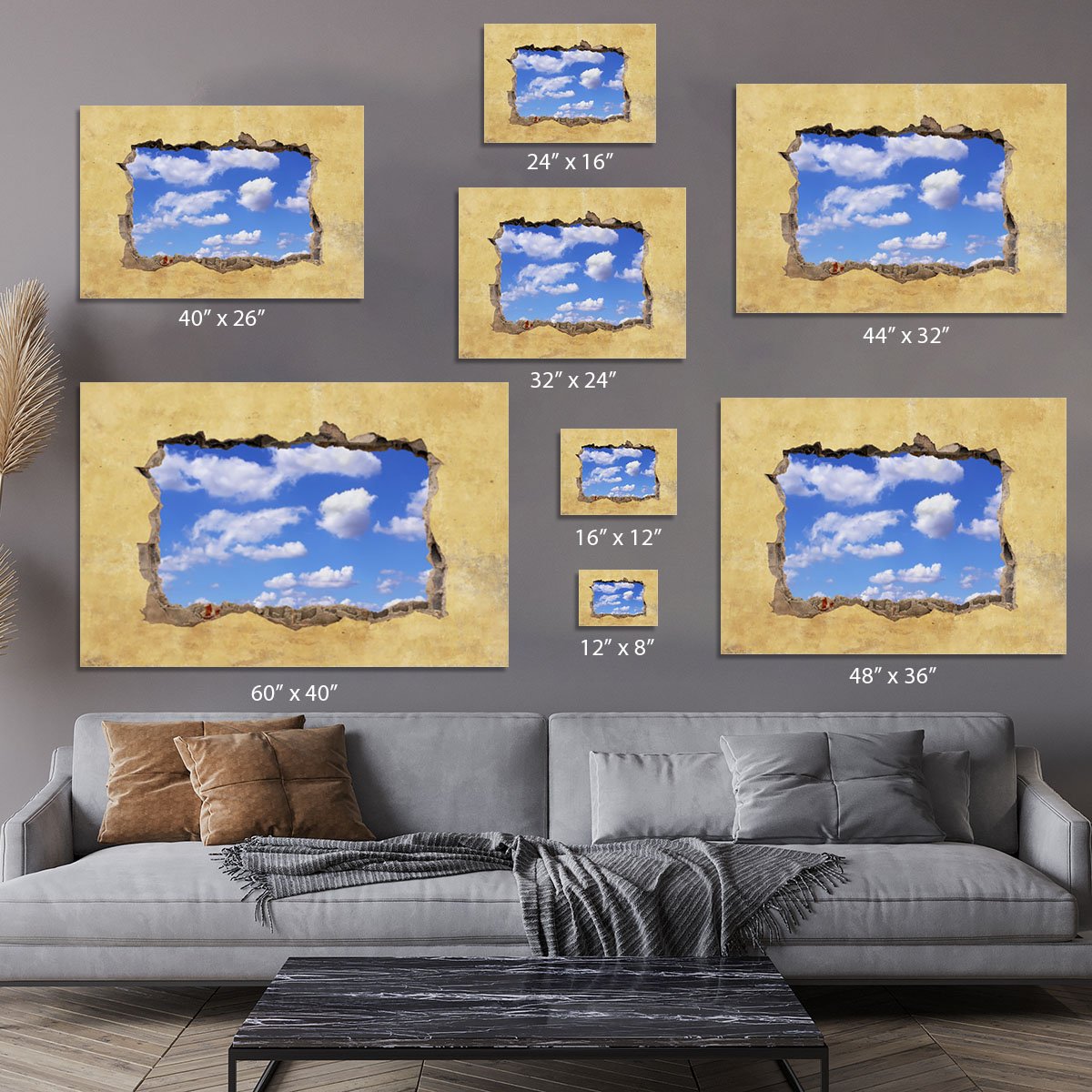 A Hole in a Wall with Blue Sky Canvas Print or Poster