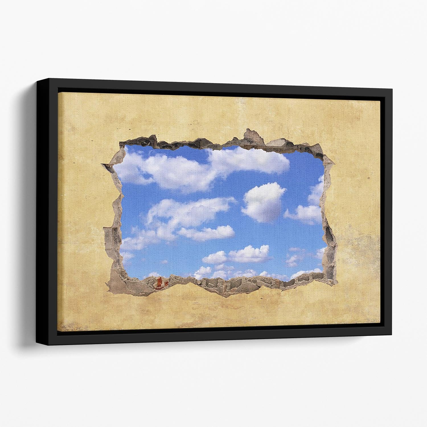 A Hole in a Wall with Blue Sky Floating Framed Canvas - Canvas Art Rocks - 1