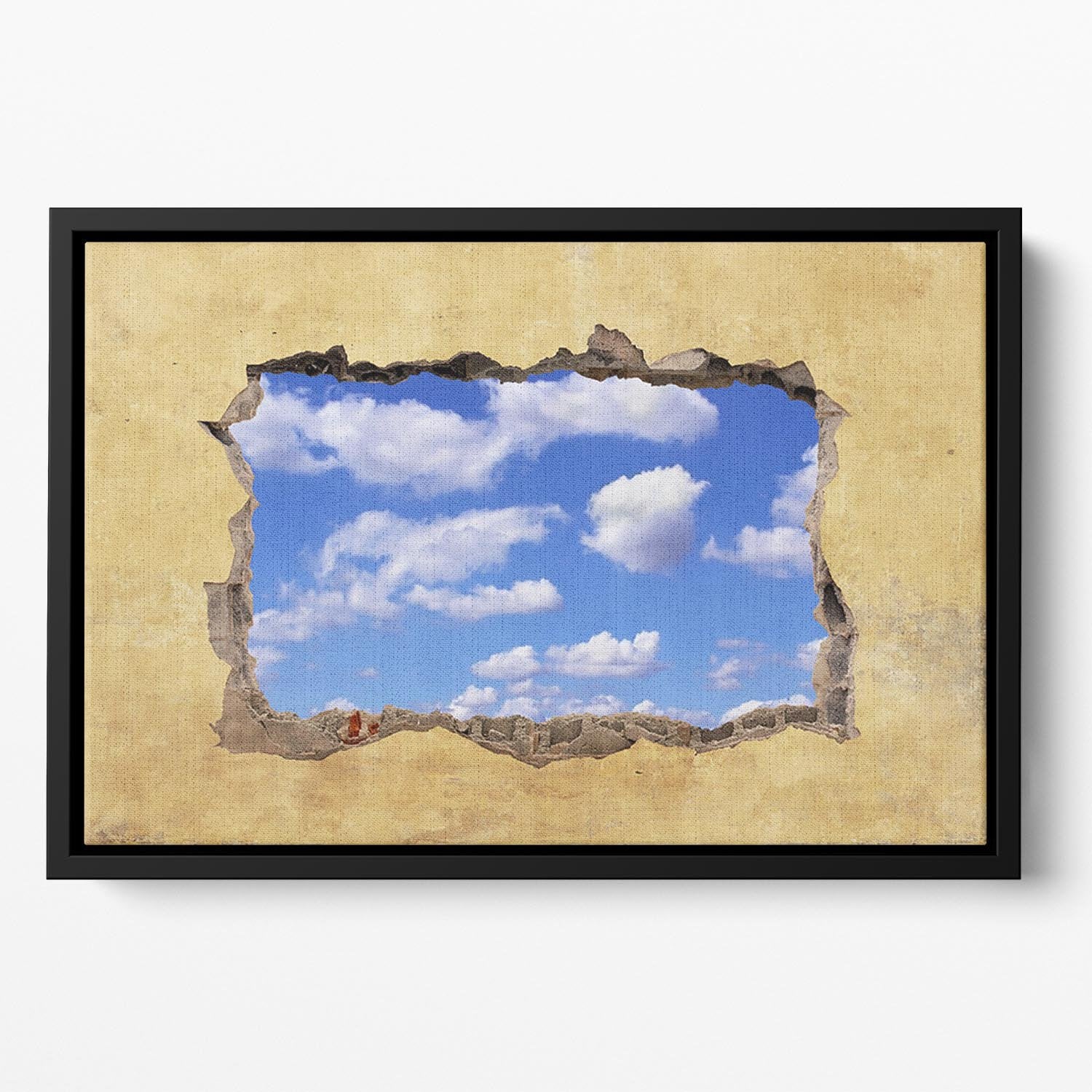A Hole in a Wall with Blue Sky Floating Framed Canvas - Canvas Art Rocks - 2