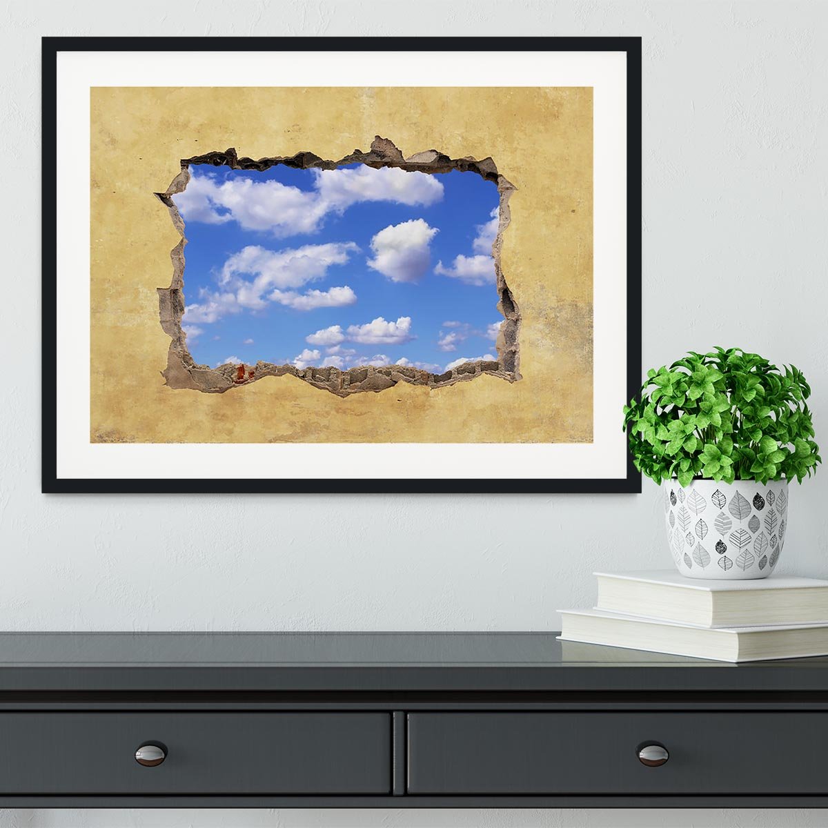 A Hole in a Wall with Blue Sky Framed Print - Canvas Art Rocks - 1