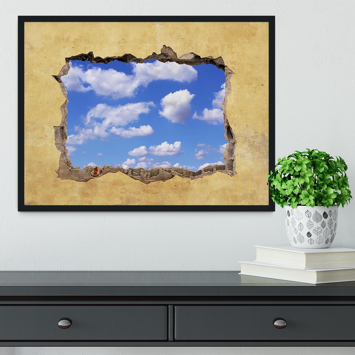 A Hole in a Wall with Blue Sky Framed Print - Canvas Art Rocks - 2