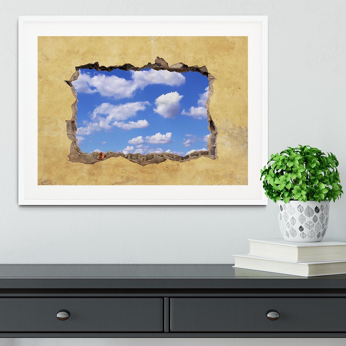 A Hole in a Wall with Blue Sky Framed Print - Canvas Art Rocks - 5