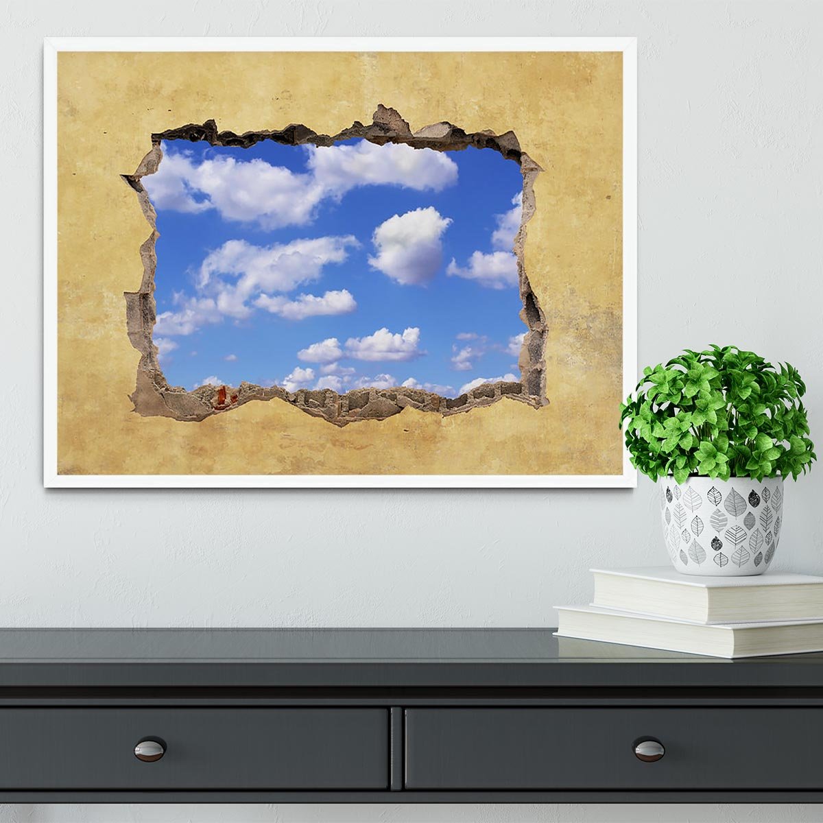 A Hole in a Wall with Blue Sky Framed Print - Canvas Art Rocks -6