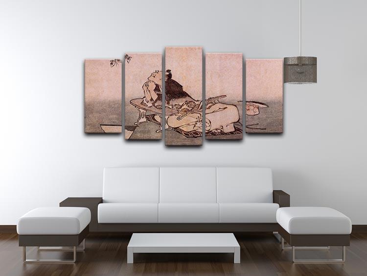 A Philospher looking at two butterflies by Hokusai 5 Split Panel Canvas - Canvas Art Rocks - 3