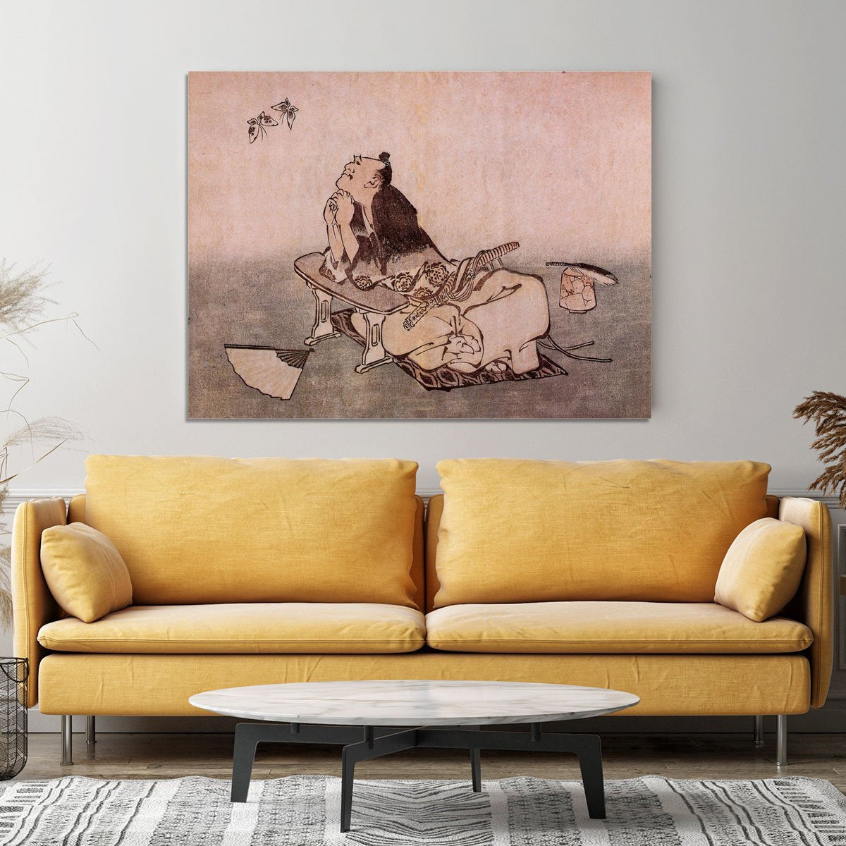 A Philospher looking at two butterflies by Hokusai Canvas Print or Poster