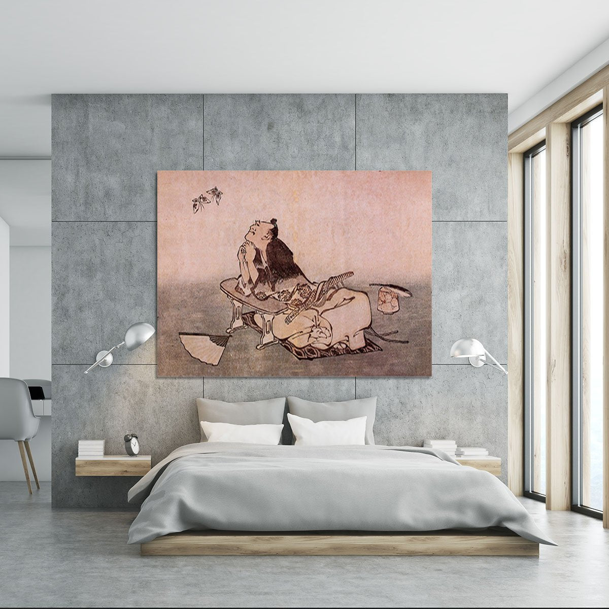 A Philospher looking at two butterflies by Hokusai Canvas Print or Poster